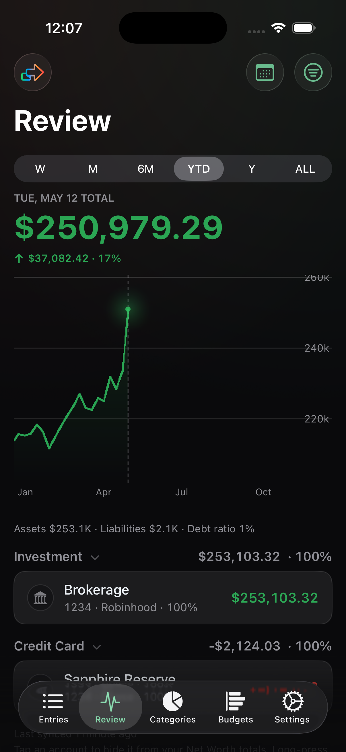 balancebook net worth screen